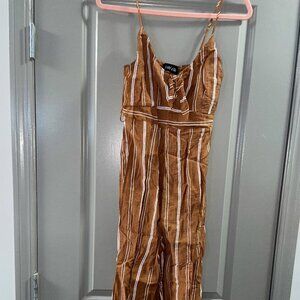 ASTR The Label Dylan Gold Yellow Striped Sleeveless Wide Leg Jumpsuit medium